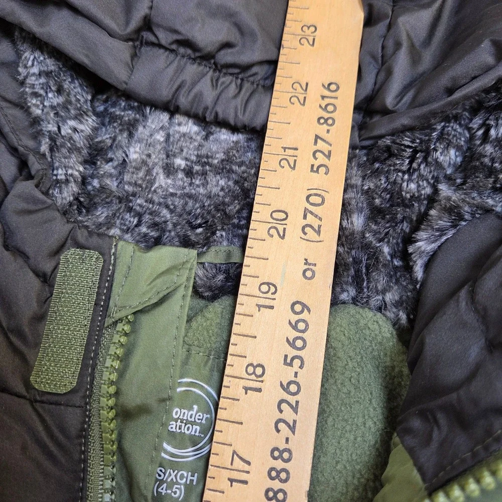 Wonder Nation Boys Green Black Bubble Jacket XS XCH 4 5 Water Resistant Hooded